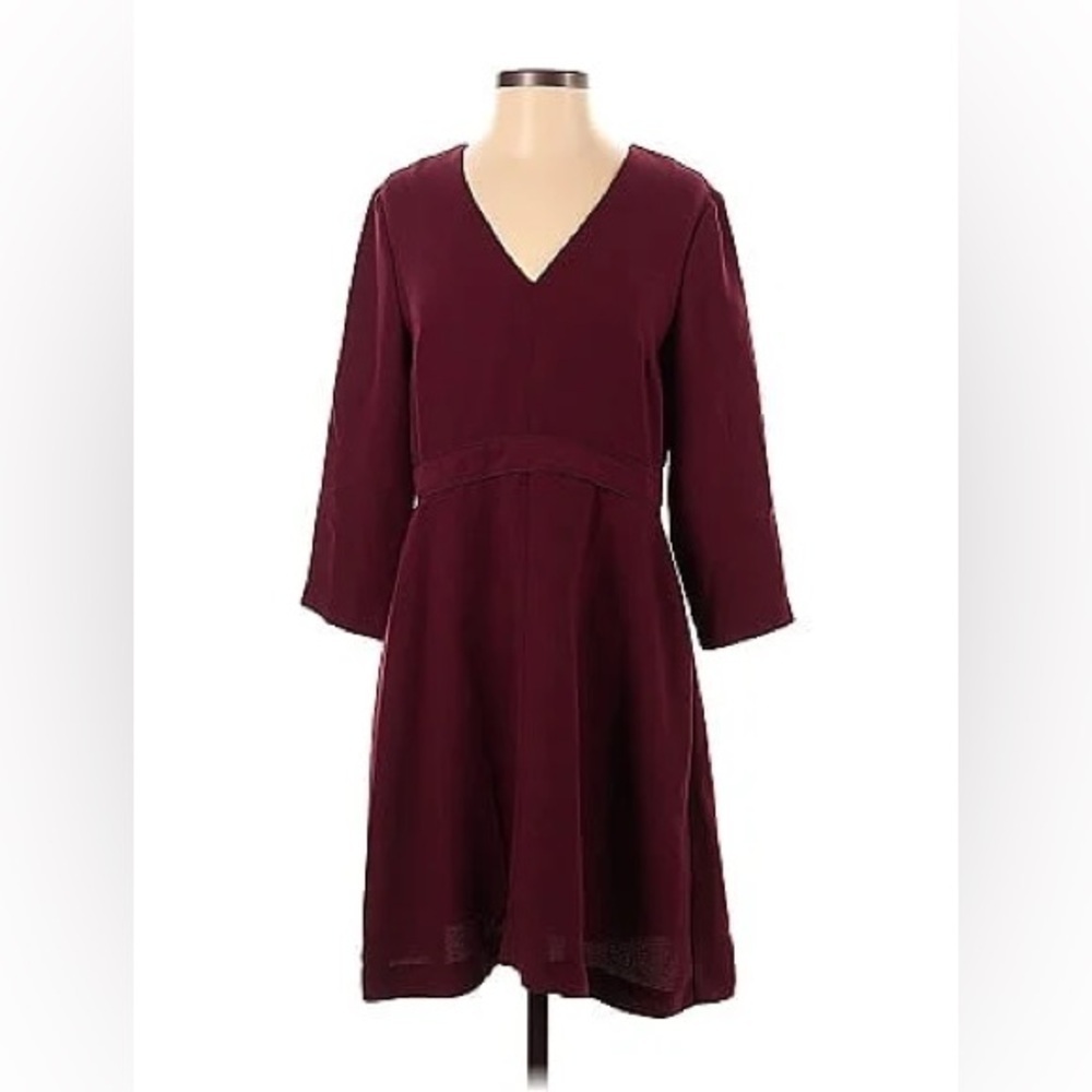 BANANA REPUBLIC Burgundy Dress 3/4 Sleeve Midi size 8 work party business casual